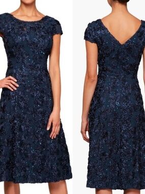 NWOT ALEX EVENINGS Sequin Rosette Cocktail Dress SIZE 12